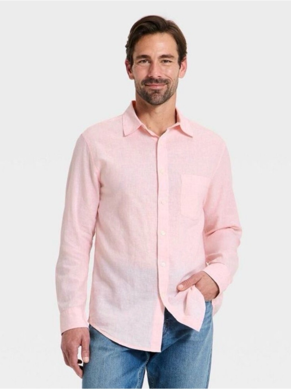 Goodfellow & Co Men's Light Pink Long-Sleeve Button-Down Shirt